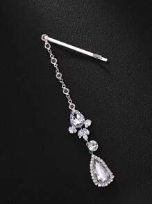 1 件异国叶子水钻发夹、锆石额头吊坠装饰配件、头饰、头饰、头链、发藤链、发夹、狂欢配饰