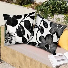 MEMNUN 1pc, Modern Black And White Floral Printed Pillowcases - Machine Washable, Zip Closure Cushion Cover With Simple Flower Design, 17.7 X 17.7 Inches, Decorative Throw Pillow Covers For Sofa Couch Living Room Bedroom (Without Fill) Pillow Case Room Decor Pillow Cases Cushion Covers