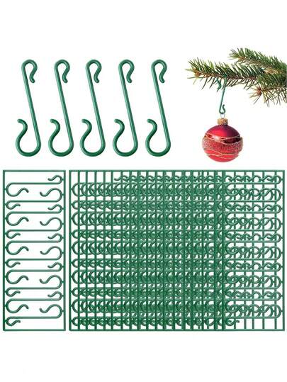 100pcs Durable Plastic Christmas Decoration Hooks, Christmas Ornament Hangers, Christmas Holiday Supplies, Reusable Green Mini Tree Decoration Clips, Suitable For Lights, Balls Etc, Holiday Decor, Halloween, Christmas, Easter, Party Decorations