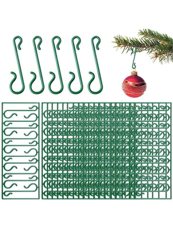 100pcs Durable Plastic Christmas Decoration Hooks, Christmas Ornament Hangers, Christmas Holiday Supplies, Reusable Green Mini Tree Decoration Clips, Suitable For Lights, Balls Etc, Holiday Decor, Halloween, Christmas, Easter, Party Decorations
