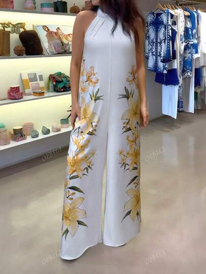 Combinaison ample à imprimé floral et encolure dégagée pour femmes grandes tailles