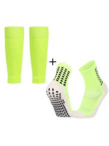 Youth Soccer Socks & Shin Guard Set, Children's Soccer Shin Sleeve Socks, Dot Adhesive Anti-Slip Soccer Sports Socks, Suitable For Youth Training, Outdoor, Wear-Resistant, Fit For 10-18 Years Old Boys And Girls