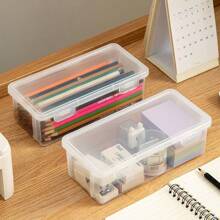 Desktop Ultra Large Capacity Transparent Storage Box, Colored Pen, Pencil Drawing Pen Holder, Student Stationery Box, Creative And Simple Pencil Box, Pen Box, Desktop Essential Storage Artifact