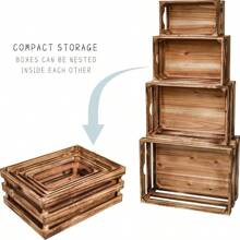 Large Wooden Crates Set Of 4 Decorative Storage Box With Handles, Rustic Torched Brown Farmhouse Wooden Crates For Display, Organizer Container Baskets Box For Kitchen, Pantry, Bedroom 18D110B4EF1BDABB0F22F-YTB