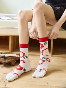 1 Pair Women's Japanese Style Two-Toe Socks, Skin-Friendly Soft And Fashionable Versatile