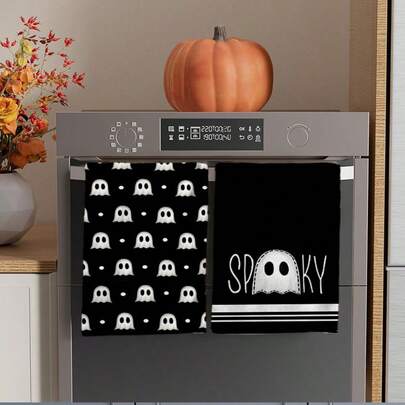 2/4/48件万圣节系列可爱鬼印花洗碗布，万圣节派对装饰，清洁垫，适用于餐厅、厨房、浴室、日常装饰、家庭聚会装饰、家居用品、送给长辈和朋友的礼物