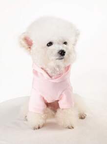 1 件宠物服装，狗/猫服装，适合小型犬的可爱服装，温暖舒适的纯色连帽衫 - 粉色 + 贴花装饰