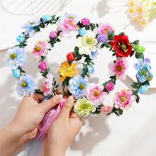 1件装女士可调节彩色花朵头饰，优雅甜美，适合新娘、伴娘、情人节佩戴，波西米亚风花朵头饰，适用于婚礼、旅行、拍照、派对、节日和送礼，可作皇冠、头饰、服装皇冠 - 彩色 - 查看 6