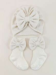 0-6个月婴儿四季花朵弹性头带帽子和袜子套装，新生儿无檐便帽礼盒，婴幼儿头饰配饰套装