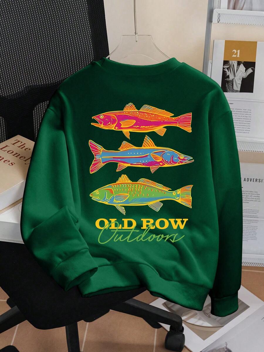 青少年男孩休闲简约酷鱼图案复古风格套头衫圆领长袖毛衣秋冬新款男童衣服儿童