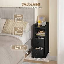 HaluPeit Mesilla de Noche, Mesas Auxiliares con 2 Cajones, Mesilla de Noche con Compartimento Abierto, Posición Ajustable de los Cajones para Dormitorio, Salón, 30 x 24 x 65 cm, Negro - Negro - Ver 5