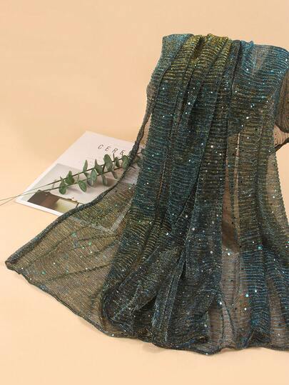 1件装女士轻薄纯色亮片头巾，可作头巾、中东头巾、装饰披肩、防晒沙滩巾，适合日常使用