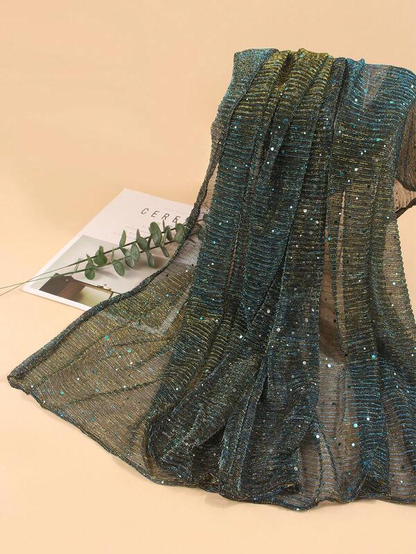 1件装女士轻薄纯色亮片头巾，可作头巾、中东头巾、装饰披肩、防晒沙滩巾，适合日常使用