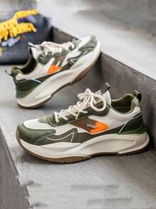 厚底撞色男士厚底运动鞋，时尚透气舒适男士运动鞋，系带增高耐用男士跑步鞋，户外