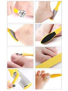 Raspador de pies 10 en 1 Eliminador de piel muerta y callosidades, Plancha de pies, Moledor de pies, Herramienta de pedicura, Juego de cuchillos exfoliantes amarillos para pedicura, Cuidado de los pies, Juego de herramientas de pedicura