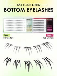 Seedew 112-126 Clusters/Box, Self-Adhesive Lower Lashes, Short Style, 0.08mm/0.10mm, J-Curl, Natural Length, 5mm/6mm/7mm/8mm, Daily Makeup, Eyelash Extension Tools, Eyelash Clusters, Individual Lashes, False Eyelashes - J - View 1