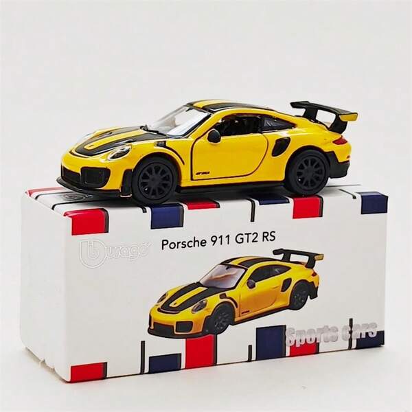 Burago 911 GT2 RS Alloy Diecast Model Car 1:64 - Bright Yellow Racing Car Model Collection Set As A Tabletop Decoration For Men As A Gift