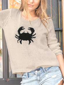 Women Lobster Graphic Knit Sweater Y2k Long Sleeve Crew Neck Oversized Pullover Warm Sweaters Fall Winter Knitwear - Màu be - Xem 6