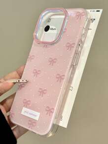 Funda de teléfono suave y protectora con lunares y lazo rosa simple, compatible con iPhone 17 ProMax, 17Pro, 17, Air, 17, 16, 15, 14, 13, 12, 11 Pro Max Plus, como regalo para niñas