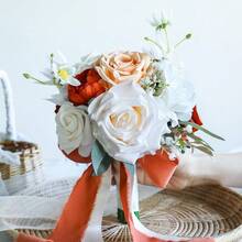 Dusty Blue Wedding Bouquets For Bride Bridesmaid, White Wedding Artificial Roses Flowers For Wedding Bouquets Ceremony, Anniversary - Burnt Orange - View 1