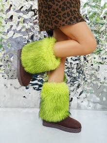 Damen Schneestiefel Y2K einfarbig 2025 Neu Herbst/Winter rutschfest Große Größen Schlüpfen Flauschig Kunstfell Stiefel Dick warm Mode einfach sexy schlank Plüsch Schuhe Elegant Kunstfell Patchwork Party Grün