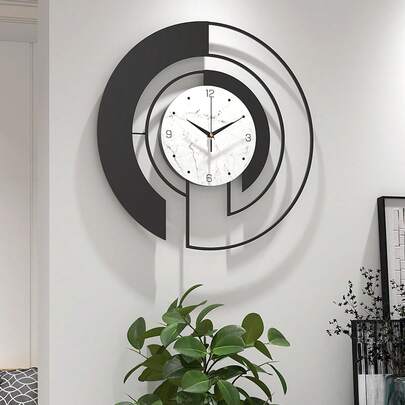 Modern Minimalist Fashion Iron Painted Large Wall Clock, Creative Metal Clock With Marble Dial, Silent Non-Ticking, Suitable For Bedroom, Living Room, Shop Home Decor Room Decor