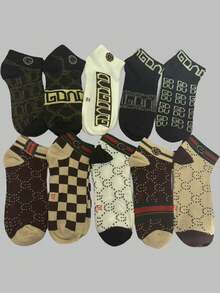 10 Pairs Random Assorted Men's Short Socks, Highly Attractive Cool Ins Fashion Casual Low-Cut Socks, Thin Breathable Sweat-Absorbent For Spring/Summer, Size 39-42/43-46 - Multicolor - View 6