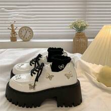 Diseño de nicho mariposa zapatos de cuero pequeños mujeres otoño nuevo estilo retro británico pequeño aumento, Zapatos mocasines de mujer - Beis - Ver 6