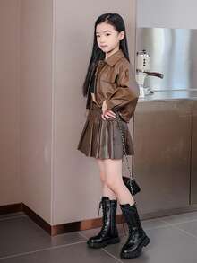 BOTAS infantiles niña primavera y otoño nuevas botas altas versión coreana de la versión británica botas princesa botas niña, Botas para niños - Negro - Ver 7