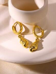 1 Pair Fashion Conch Shell Hoop Earrings For Women Gold Color Geometric Pendant Earrings Sea Life Jewelry Beach Party Gifts - Gold 2 - View 4