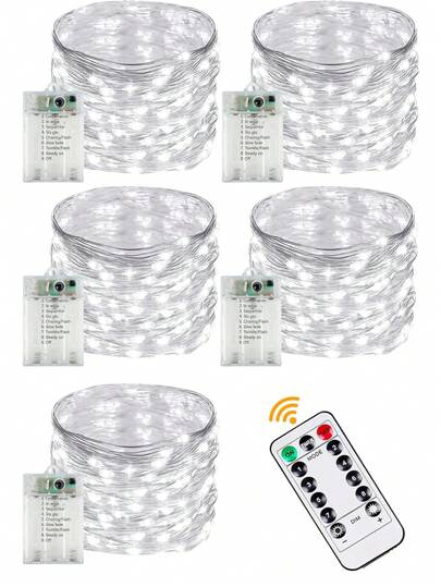6 Pack Battery Powered LED Light String, Remote Control And Timer Operation, Support 8 Modes, Outdoor Waterproof 100pcs LED Light String, Suitable For Indoor And Outdoor Christmas Bedroom Indoor Garden Wedding Party Tree Decoration