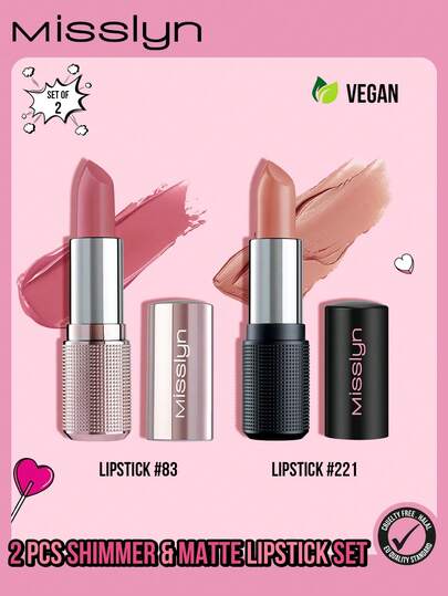  MISSLYN パールエッセンス&マットリップスティックセット2個入り、クリーミースムースリップスティック、潤いのある非ベタつくリップスティック、クリーミーサテンフィニッシュリップスティック、グロッシーヌードレイヤーリップスティック、マットリップスティック、ピグメンテッドベルベットマットリップスティック、長持ちマットリップスティック、シルキースムースリップスティック、センシュアルディープレッド、パウダリーソフトテクスチャー