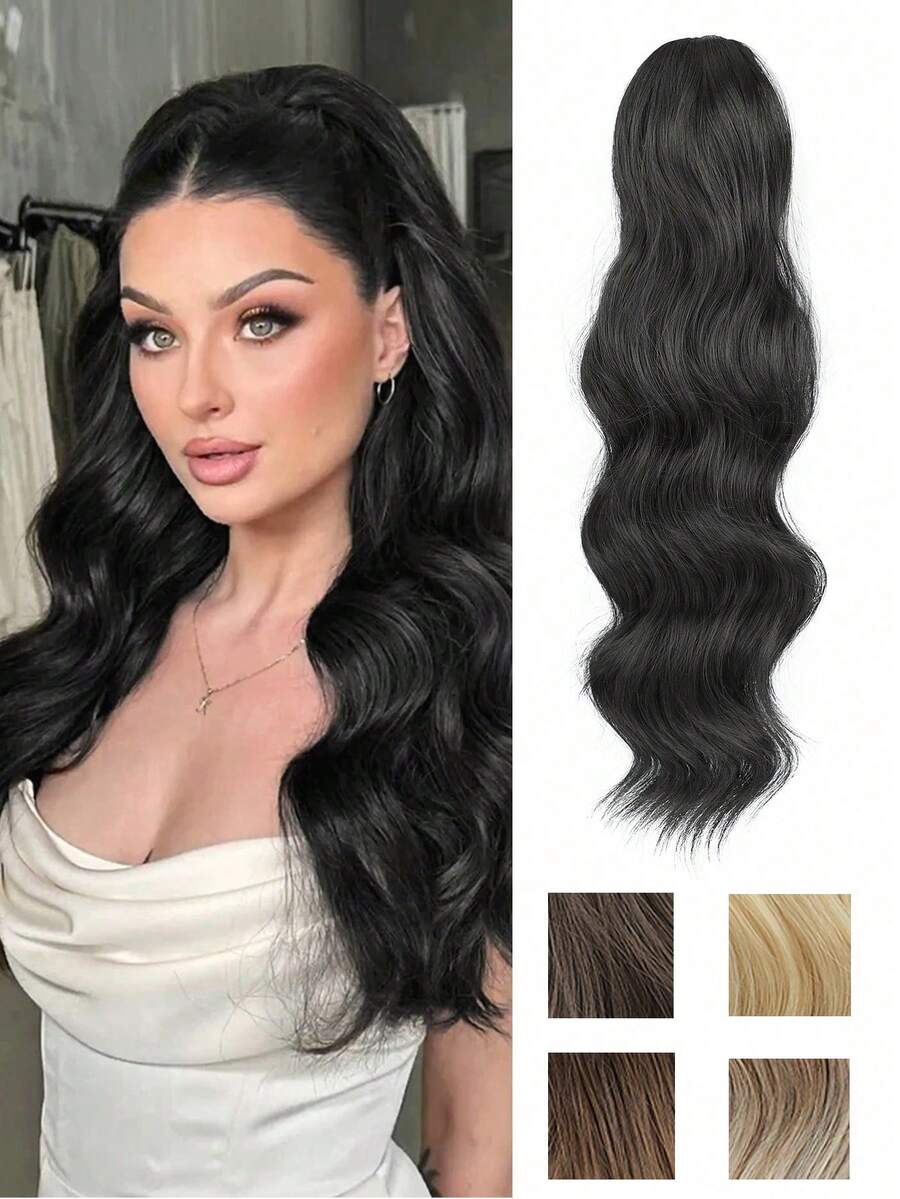 Ponytail Extension 22inch Long Curly Wavy Drawstring Ponytail Hair Breathable Hair Net Increase Comfort Made Of Synthetic Fiber Suitable For Women Daily Or Party Use