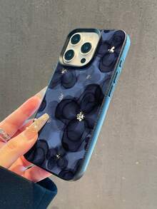 1pc Gradient Tie Dye Handpainted Black Floral Pattern Litchi Texture Waterproof Shockproof Anti-Slip Soft Phone Case Cover For Apple/ Phones - Multicolor - View 2