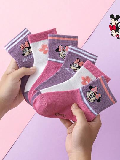 3/6 Pairs Authentic Cute Minnie Mouse Design Socks, Girls Mid-Calf Socks, Korean Cartoon Style Boys Socks For Kids, Autumn/Winter, Baby Socks