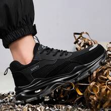 女士安全鞋，大网眼透气，钢头，防砸，防刺穿，柔软轻便的EVA鞋底，时尚功能性工作鞋 - 黑色 - 查看 3