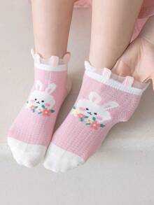 5 Paar Mädchen Dünne Knöchelsocken für Herbst - atmungsaktiv mit Cartoon Hasen Muster, leichte Socken für alle Jahreszeiten, Lässig Socken, lustige Socken