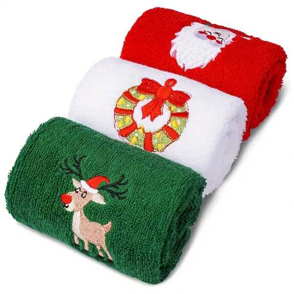 1/3pcs Christmas Kitchen Towels, Soft Towels, Merry Christmas Santa Claus Hand Towels, Absorbent Hand Bath Towels, For Home Hotel Bathroom, Great Christmas Gift Shower Towels For Beaty Salon, Hotel Sports,Home Essentials, Towel, Skin Care