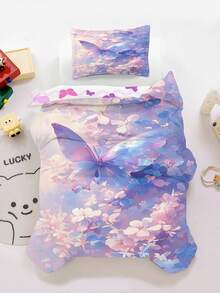 半件套蝴蝶印花婴儿床品套装 - 柔软婴儿床/育婴室床品套装，花卉图案，适合新生儿房间装饰，双面印花设计，男女宝宝卧室必备 - 彩色 - 查看 4