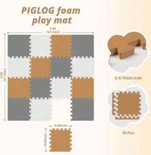 16 Tiles Baby Play Mat For Floor, EVA Foam Baby Floor Play Mat With 0.6 Inch Thick Interlocking Foam Tiles, Foam Floor Tiles For Baby, Toddlers And Kids - White Grey Coffee - View 3