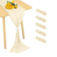 Camino de mesa de gasa navideño de 10 pies, 5 paquetes de 35x120 pulgadas, camino de mesa de gasa para recepción de bodas, fiesta de cumpleaños bohemia, decoración de mesa rústica y romántica para bodas - Multicolor - Ver 23