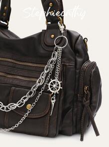 STEPHIECATHY 纯色水洗柔软PU仿皮，拉链闭合，多口袋设计，双短肩带，可调节腰带，男女通用，复古休闲实用，适合上学和日常通勤。 - 咖啡 - 查看 3