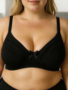 Plus Size Bra Without Reinforced Pads Satin Support - 黑色 - 查看 2