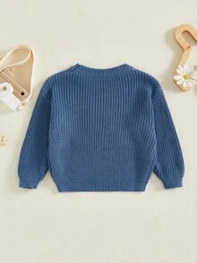 Toddler Boys Knitted Jumper Big Bro Letter Embroidery Round Neck Pullover Sweater Baby Warm Knit Tops Pullover Knitwear - 西部藍 - 查看 2