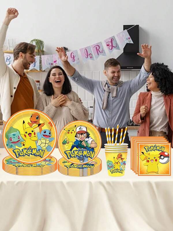 pokemon 10/20 PEÇAS Novo Conjunto de Decoração e Suprimentos para Festa com Tema Pikachu, Decoração de Mesa para Festa de Aniversário e Festivais, Prato de Papel, Lenço, Conjunto de Utensílios, Conjunto de Utensílios Descartáveis para Festa, Prato de Papel, Guardanapo, Suprimentos de Copo de Papel, Conjunto de Utensílios para Chá, Adequado para Festas de Aniversário, Festas de Festivais, Presentes, Decoração para 10 Pessoas (Série Amarela Pikachu), Halloween, Ação de Graças, Natal, Dia das Crianças, Dia das Mães, Temporada Escolar