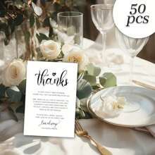 50 张婚礼派对桌感谢卡、桌面装饰、招待会、新娘送礼会感谢卡、明信片、婚礼仪式、派对、庆典或特别活动卡片、圣诞节