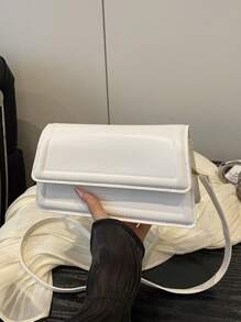 New Fashion Women's Handbag, Solid Color Fabric Material, Large Capacity Square Bag, Simple Stylish Versatile Elegant Shoulder Bag With Detachable Adjustable Strap - White - View 3