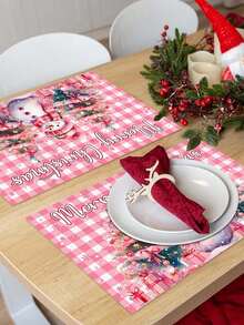 2/4/600入聖誕主題裝飾餐墊，粉色聖誕樹、聖誕雪人、Merry Christmas，聚酯纖維餐墊，適用於聖誕餐桌佈置、聖誕派對、聚會、居家裝飾，30x45cm - 彩色 - 查看 2