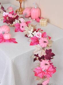 1 Stück 68.9Inch Künstlicher Ahornblatt Rattan Herbst Ahornblatt Kranz, rosa Schaumkürbis Dekoration für Erntedankfest, Hochzeit, Party, Esszimmertisch, Kamin, Haustür Dekoration - zc-Thanksgiving-Rattan 04 - Übersicht 5