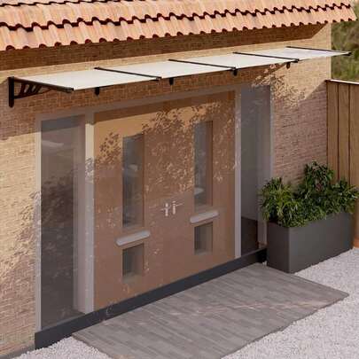 vidaXL Door Canopy Black And Transparent Polycarbonate, ABS, Aluminum 156.7 X 35.4 In Durable Awnings Rectangular Modern Door Canopy Canopy Over Door Porch Canopy Rain Shelter